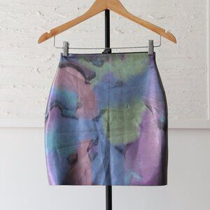 Shhh Couture Latex Mini Skirt Blue Pink Purple Glitter Marble UK 8 (US 4 Small)